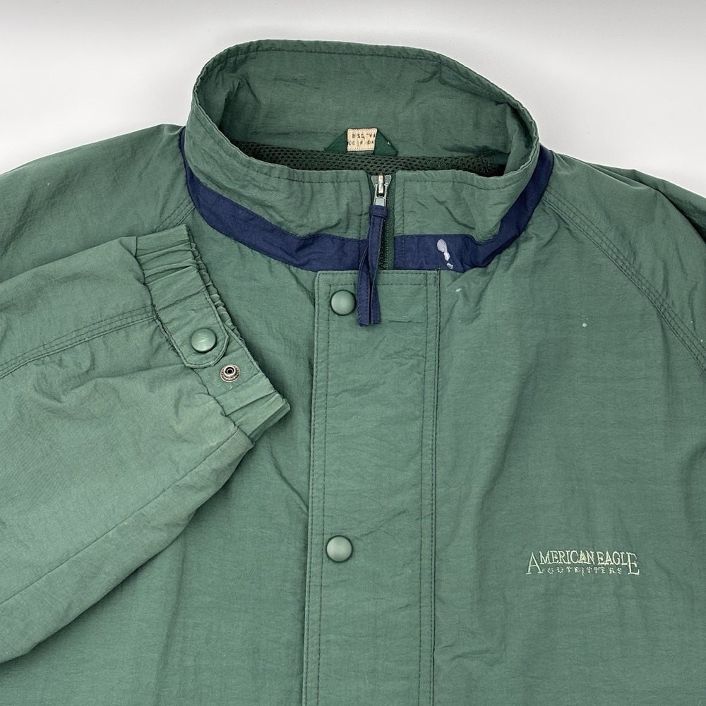 Vtg American Eagle Nylon Windbreaker Jacket Mens Large Green Flawed 90s Gorpcore